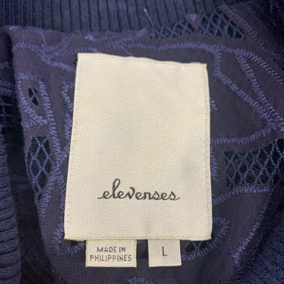 Anthropologie Elevenses Blue Semi-Sheer Miranda Lace Bomber Womens Size L - Picture 6 of 8